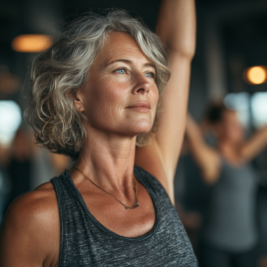 Літні люди виконують дихальні вправи на свіжому повітрі